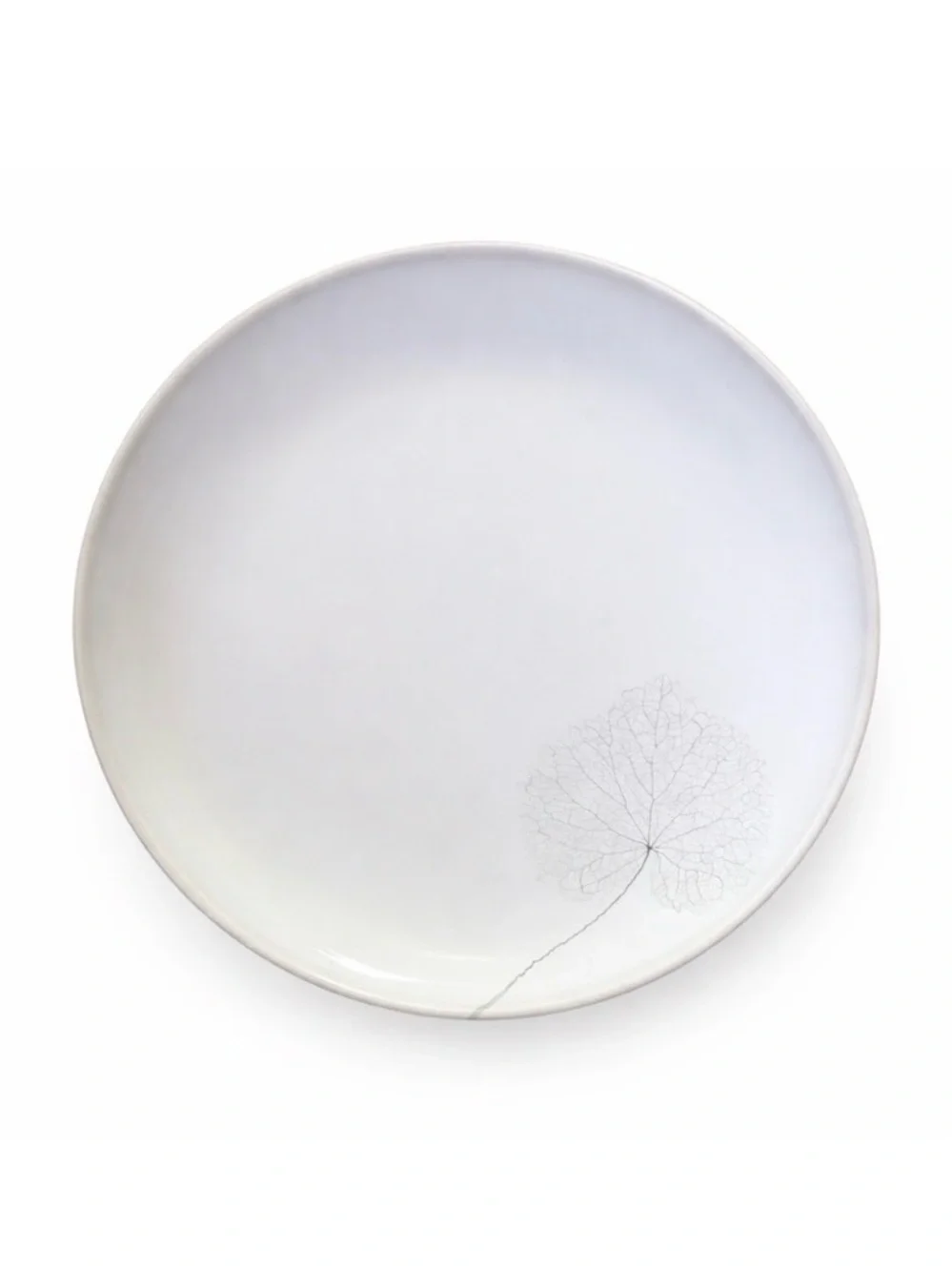 Set of 4 White Ombre Glaze Silk Leaf Dinner Plates 10.5